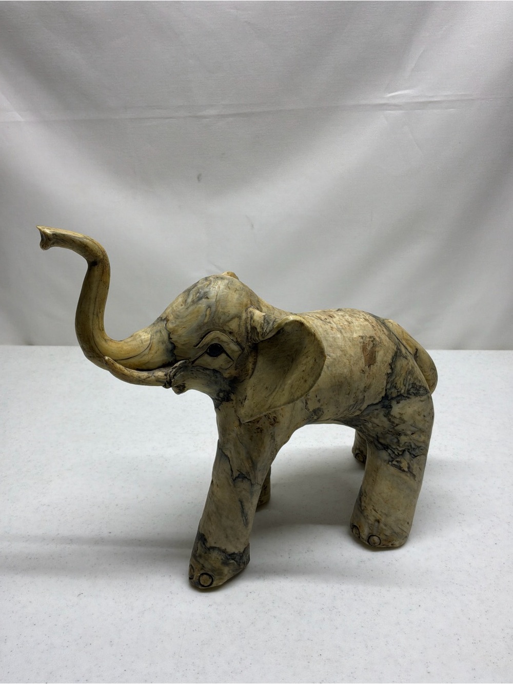 Vintage Crushed Oyster Shell Elephant Figurine Marbled Stone Look Statue